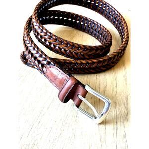 brown leather Sturdy braided belt Mens 38 Woven utility casual business Gorgeous